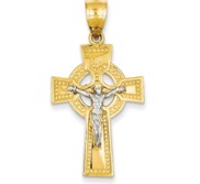 14k Two tone INRI Celtic Crucifix Pendant