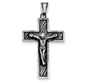 Sterling Silver Antiqued Large Box Cross Crucifix Pendant