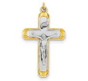 Sterling Silver Rhodium plated Satin Polished Vermeil Corpus Cross Pendant