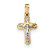 14k Two tone Polished and Textured INRI Crucifix Pendant