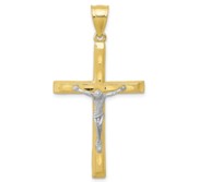 10k   Rhodium Diamond Cut Crucifix Pendant