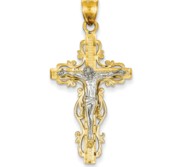 14k Two tone Diamond cut Crucifix Pendant