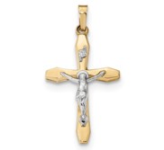 14k Two tone Polished INRI Crucifix Pendant