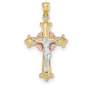 14k Y W R Gold Polished Crucifix Pendant