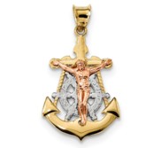 14k Tri Color Mariner Crucifix Pendant