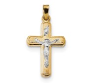 14k Two tone Satin INRI Latin Crucifix Pendant