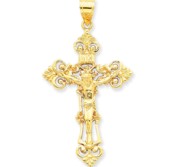 14k INRI Fleur De Lis Crucifix Pendant