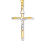 14k Two tone   Rhodium INRI Crucifix Pendant