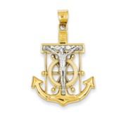 14k Two tone Diamond cut Mariner  s Cross Pendant