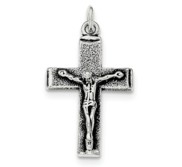 Sterling Silver Antiqued Squared Cross Crucifix Pendant