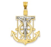 14k Two tone Diamond cut Mariner  s Cross Pendant