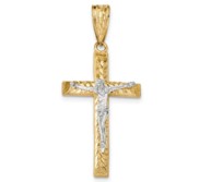 14k Two tone Diamond cut Crucifix Pendant