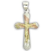 Sterling Silver Tri color Crucifix Cross Pendant