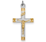 Sterling Silver Rhodium plated   18k Gold plated Crucifix Pendant