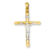 14k Two tone Hollow Crucifix Pendant