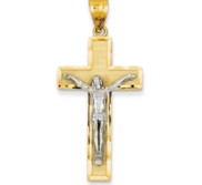 14K Two tone Diamond cut Crucifix Pendant