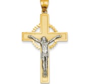 14K Two tone Diamond cut Crucifix Pendant