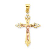 10k Two tone CZ Crucifix Pendant