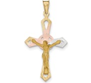 14k and Rhodium Crucifix Cross Pendant