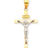 14K Two tone INRI Crucifix Pendant