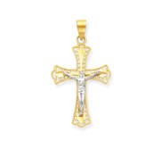 10k   Rhodium Diamond Cut Crucifix Pendant