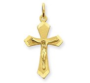 14k Yellow Gold Satin   Diamond Cut Crucifix Charm