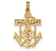 14K Gold Polished   Textured Mini Mariners Crucifix Pendant