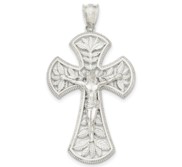 Sterling Silver Polished Leaf Large INRI Crucifix Pendant