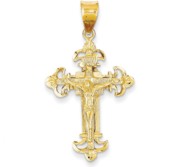 14k INRI Fleur De Lis Crucifix Pendant