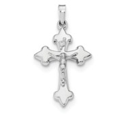 14k White Gold Polished Fleur de Lis Crucifix Pendant