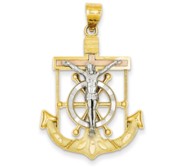 14k Tri color Diamond cut w Textured Mariner  s Cross Pendant