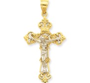 14k Two tone INRI Fleur De Lis Crucifix Pendant