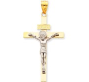 14K Two tone INRI Crucifix Pendant