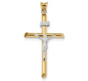 14k Two Tone Polished Jesus Crucifix Pendant