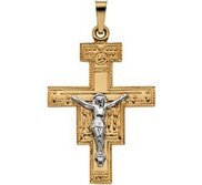 14K TWO TONE GOLD SAN DAMIANO CROSS PENDANT