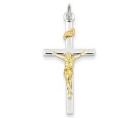 Sterling Silver   18k Gold  plated Crucifix Pendant