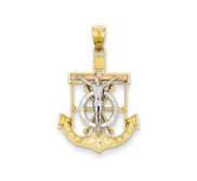 14k Tri color Diamond cut w Textured Mariner  s Cross Pendant