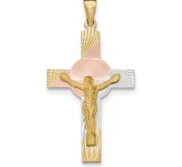 14k and Rhodium Iona Crucifix Cross Pendant