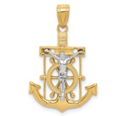 14k Two tone Diamond cut Mariner  s Cross Pendant