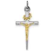 Sterling Silver Rhodium plated   Gold tone INRI Crucifix Cross Pendant