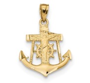 14k Satin Diamond cut Anchor w Crucifix Pendant