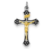 Sterling Silver Rhodium plated   Vermeil Crucifix Pendant