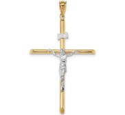 14k Two Tone Polished Jesus Crucifix Pendant