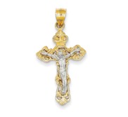 14k Two tone Fleur De Lis Crucifix Pendant