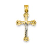 14K Two tone Diamond cut Crucifix Pendant