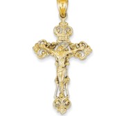 14k INRI Fleur De Lis Crucifix Pendant