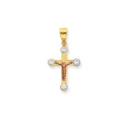 10k Two tone Small CZ Crucifix Pendant