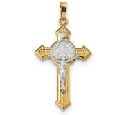 14k w Rhodium Polished St  Benedict Medal INRI Crucifix Pendant