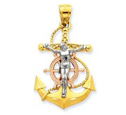 14K Tri Color Gold Mariner s Cross Pendant