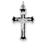 Sterling Silver Rhodium plated Enameled INRI Crucifix Charm